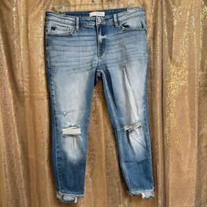 KanCan Mid Rise Skinny Ankle Reverse Hem Light Wash Jeans 15/31